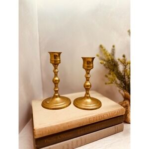 Vintage Solid Brass Tiered Height Taper Candlestick Holders Set of 2- 5in, 5.5in